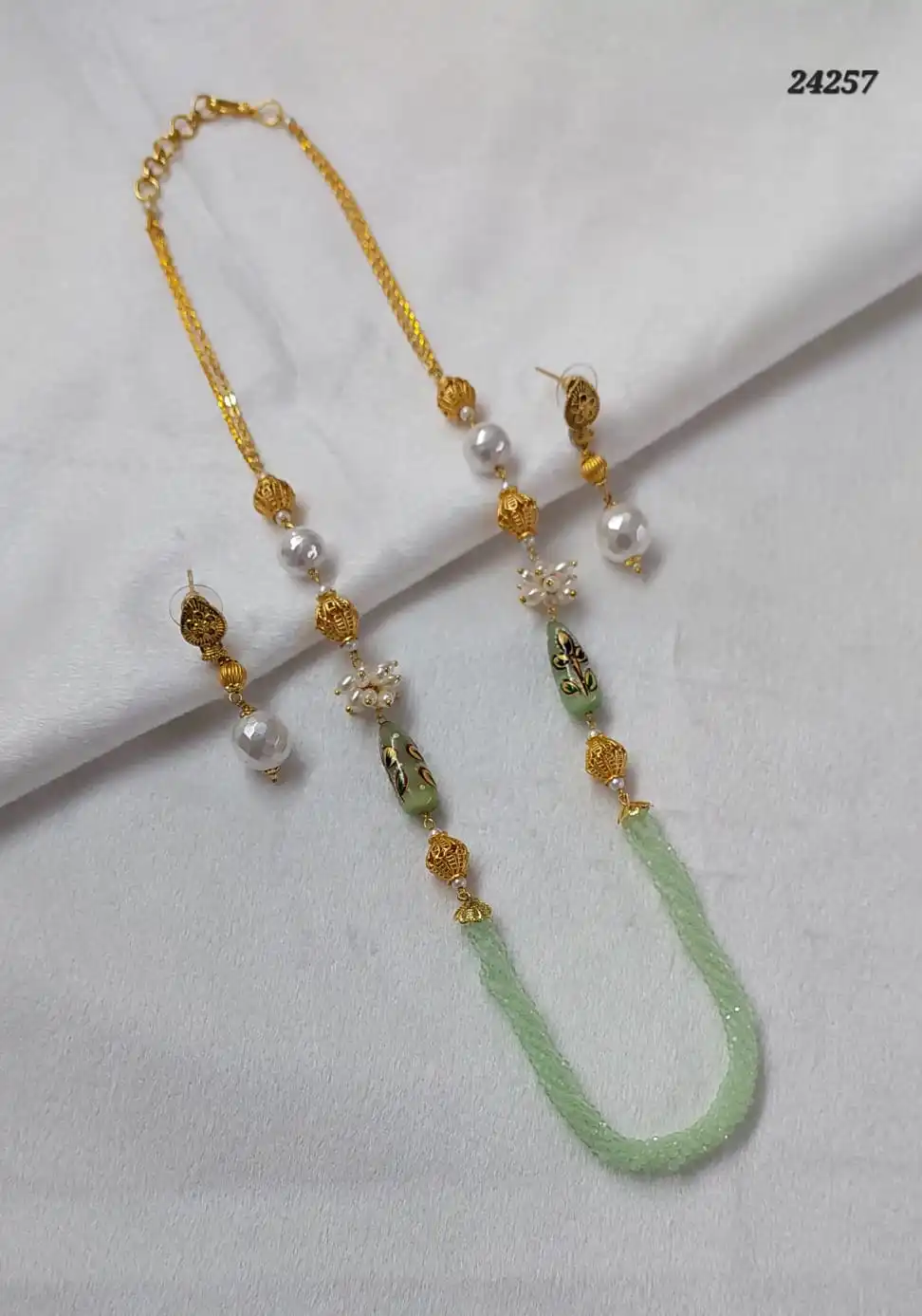 High Quality Jewelry set best quality Kundan stone small beads work Indian traditional mala set earrings