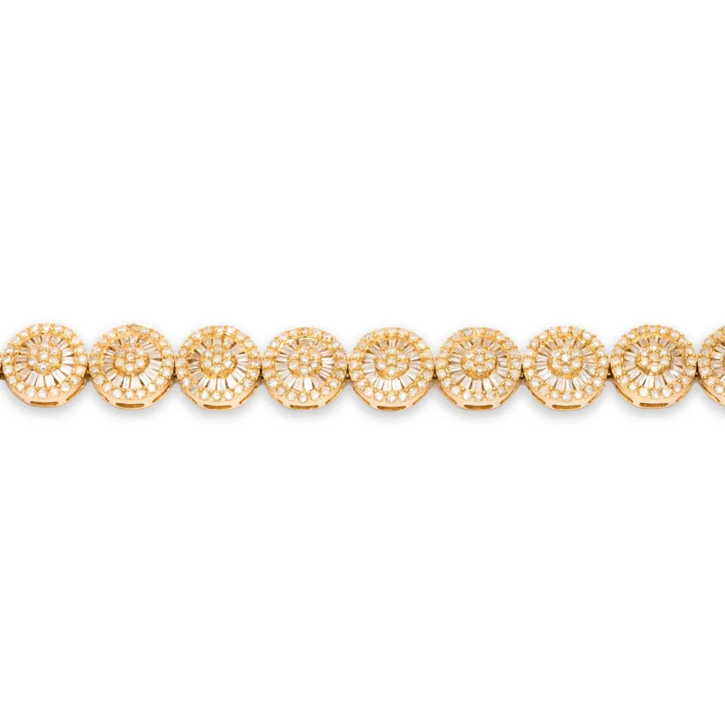 Trendy Design Stylish Circle Bracelet 14K Gold Natural Round And Baguette Cut Diamond Tennic Bracelet Collection