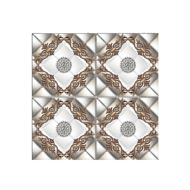 Plated Tile Carpet Puzzle Deco Wall Floor Tiles Glossy Polished Porcelain Luxury Golden Black Tile Traditional Pattern Gold Room