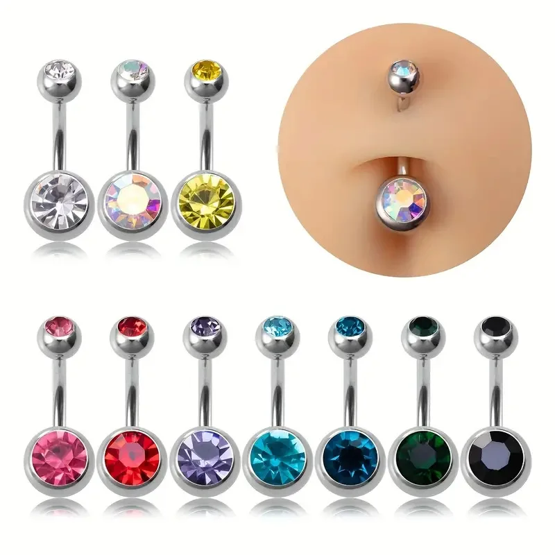 Trend wholesale rhinestone silver gold stainless steel cute fashion navel rings for women body piercing jewelry