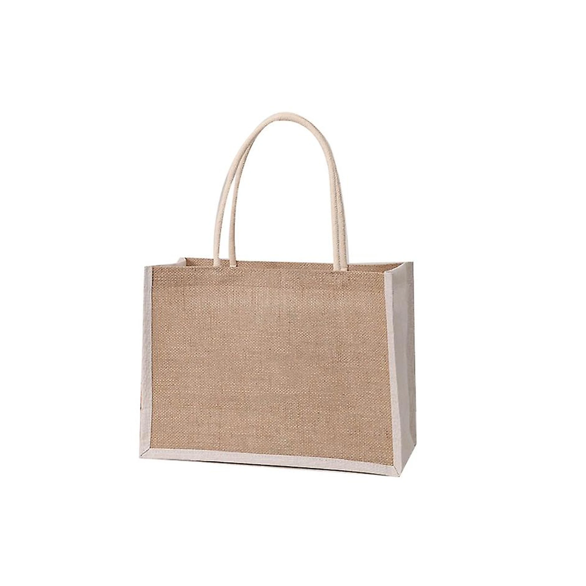 Promotion Ecofriendly 100% Natural Reusable Linen Hessian Hemp Jute Customized Size Logo Printing Jute Tote Shopping Bags