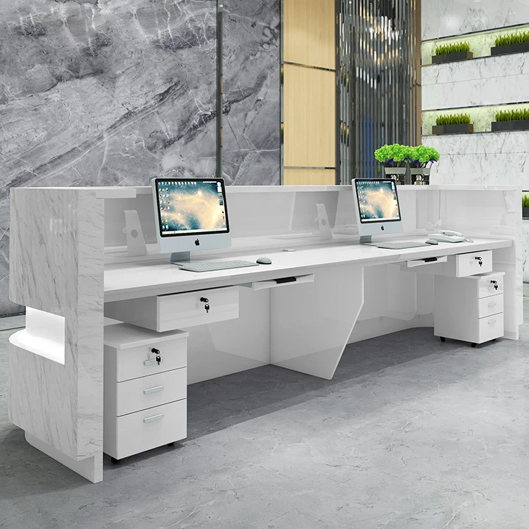 Office Shape Baking Paint MDF Wooden Front Office Reception Modern Desk Counter Lobby Reception Reception Desk For Salons