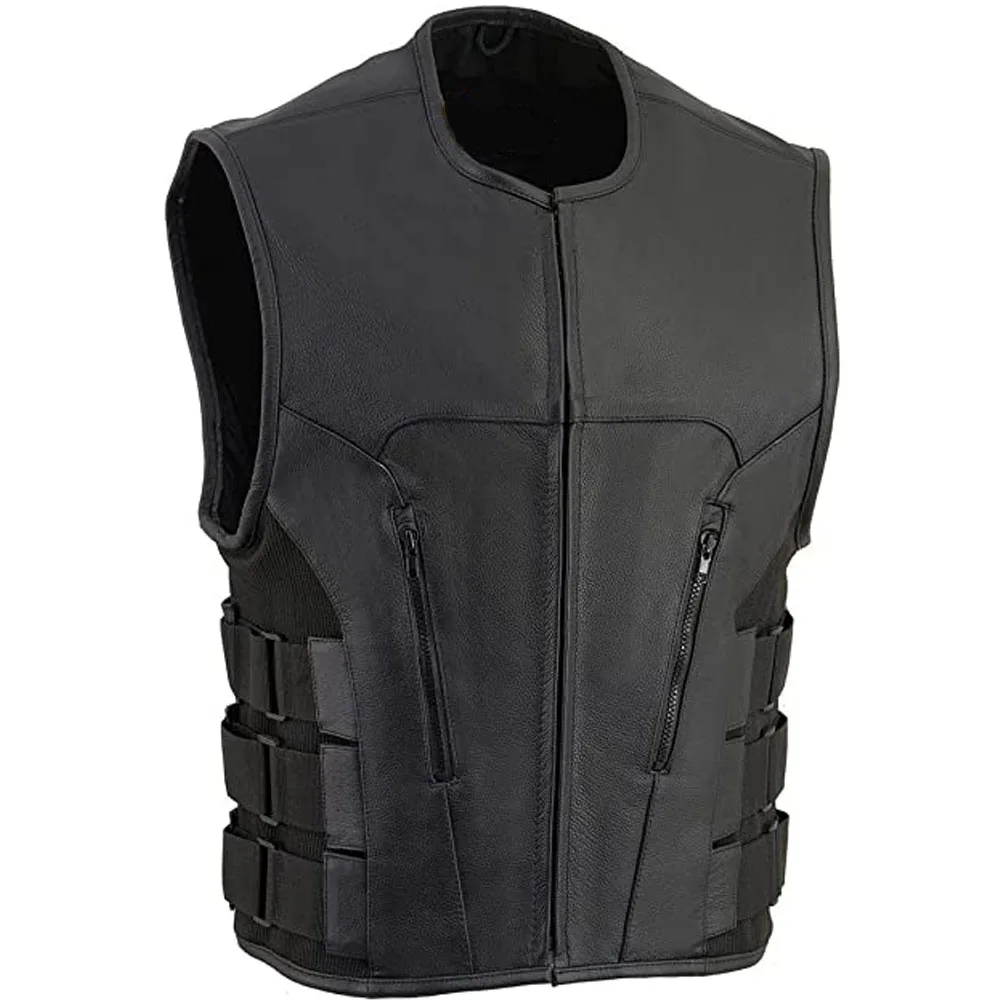 WHOLE  SALE New men  Leather Vest LOGO Motorcycle Men Fashion Customize  leather vest LOGO for men