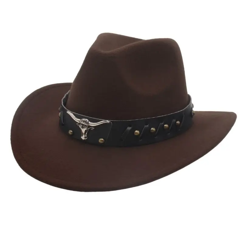 Handsome Western Cowboy Hat with Curved Brim New Release Riveted Bull Head Accessories