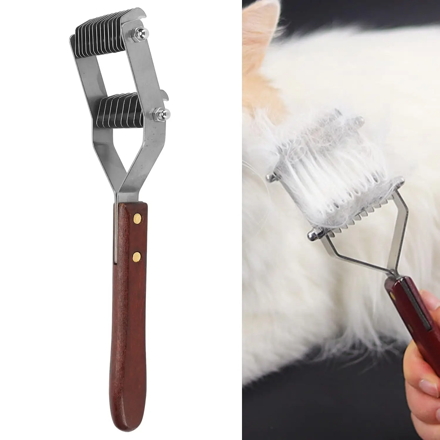 Dog Undercoat Dematting Comb Rounded Teeth Curved Edges Blunt Blade Dematting Combs For Pets