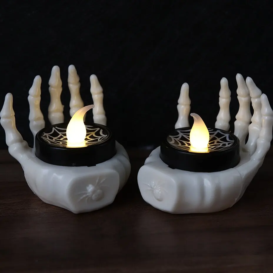 Светодиодные беспламенные ручные свечи с тыквенным скелетом светлые масляные чайные светильники украшения для Хэллоуина праздничные