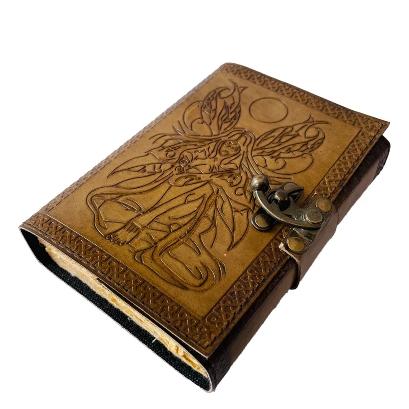 Vintage Leather Journal for writing Fairy Sun Moon Charcoal wiccan Book Of Shadow Notebook Embossed Diary deckle Paper Wholesale