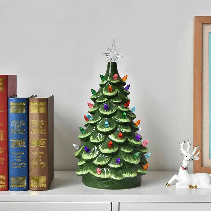 Holiday Decoration Green Ceramic Christmas Lighting Tree