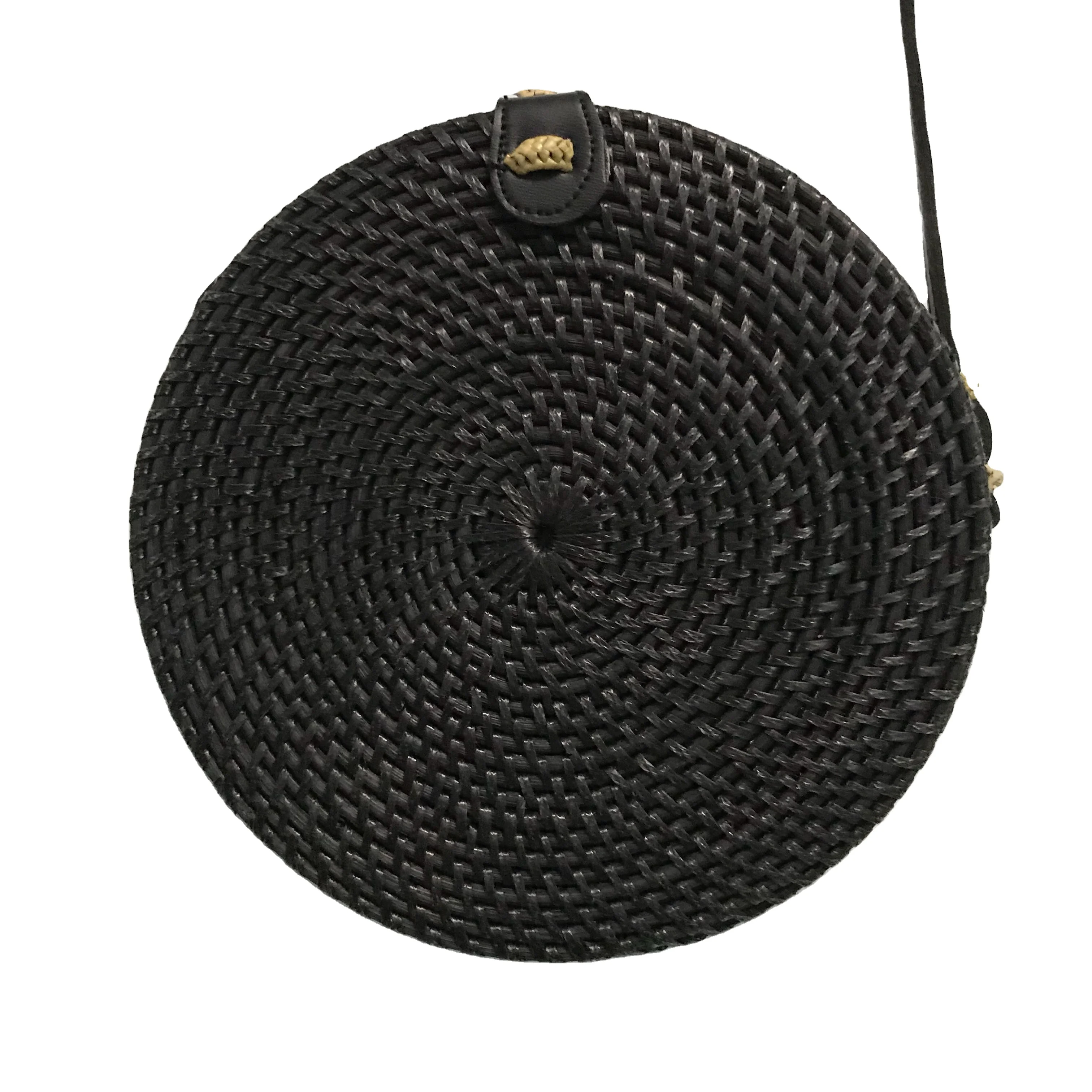 Hot Trend in 2023 Best Wholesale Price Natural Handwoven Round Rattan Bag Shoulder Leather Straps Natural made in Vietnam