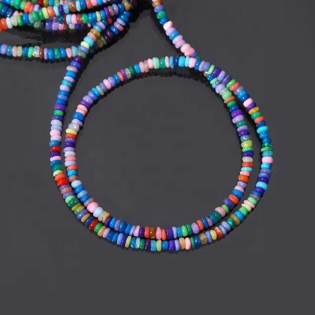 Natural Multi Color Ethiopian Smooth Rondelle Candy Opal Gemstone Bead Wholesale Diy Jewelry Making Strand Beads
