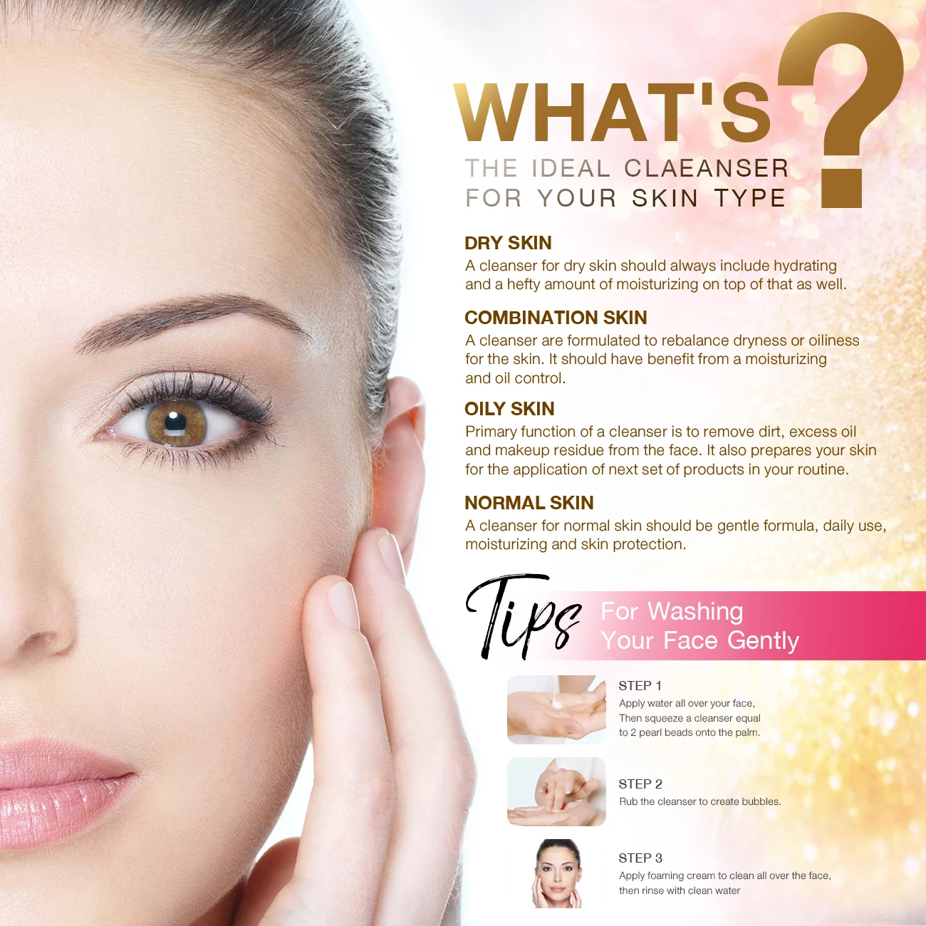 OEM Collagen Gold Face Foam Liquid Facial Cleanser Dry Skin Amino Acid Herbal Ingredients Acne Treatment Deep Cleansing ODM