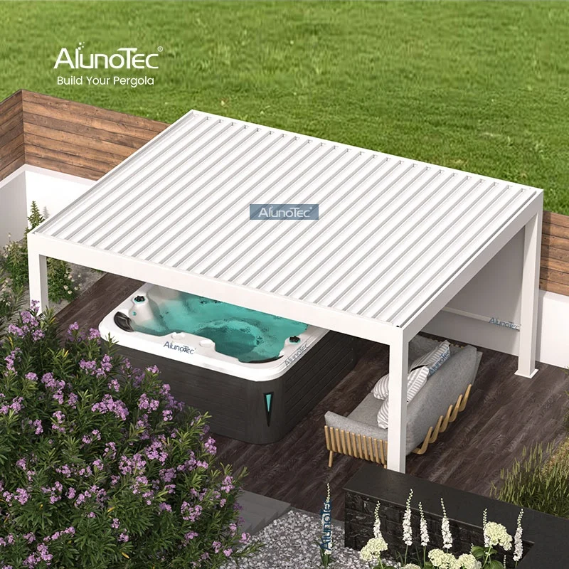AlunoTec Motorized Waterproof  Louver Roof  Best Selling Adjustable Outdoor Gazebo Aluminum Pergola Blinds