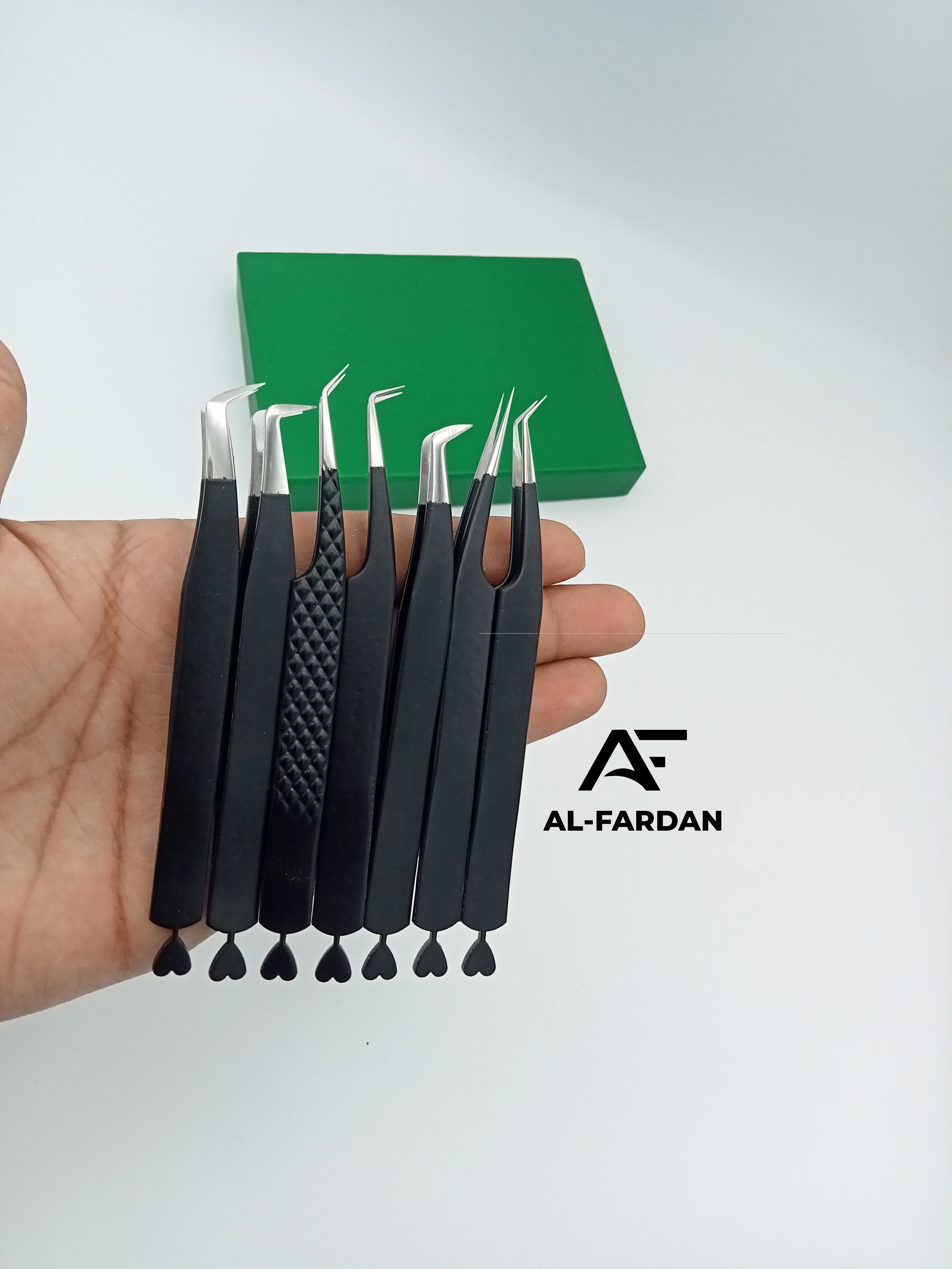 Eyelashes Tweezers With Heart At Bottom Matte Black Color High Quality Smooth Grip Custom Private Logo Lash Extension Tweezers