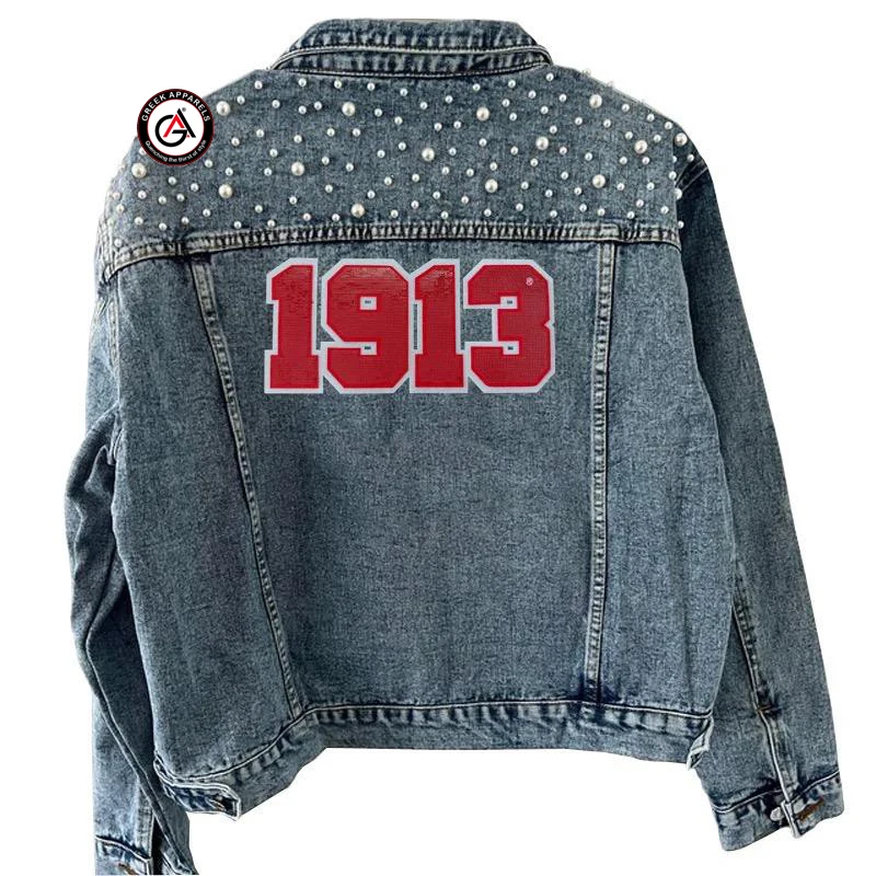 Delta Soror Embroidery Women Denim Jeans Jacket | Sorority Embroidered Ladies Jean Jacket