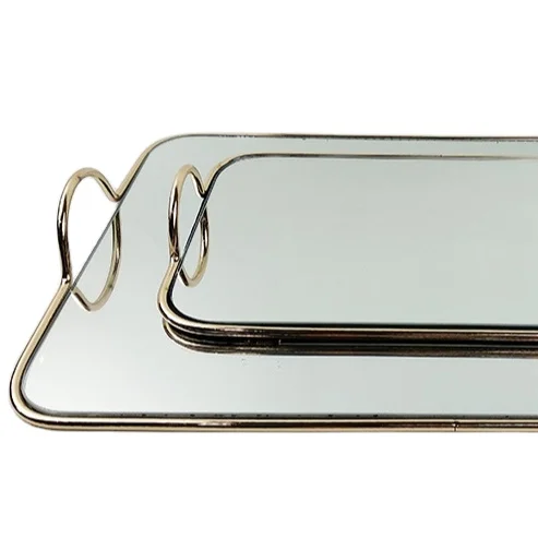 Unique Design Round Corner Luxury Square Display Gold Glass And Iron Storage Jewelry Trinket Tray Serving