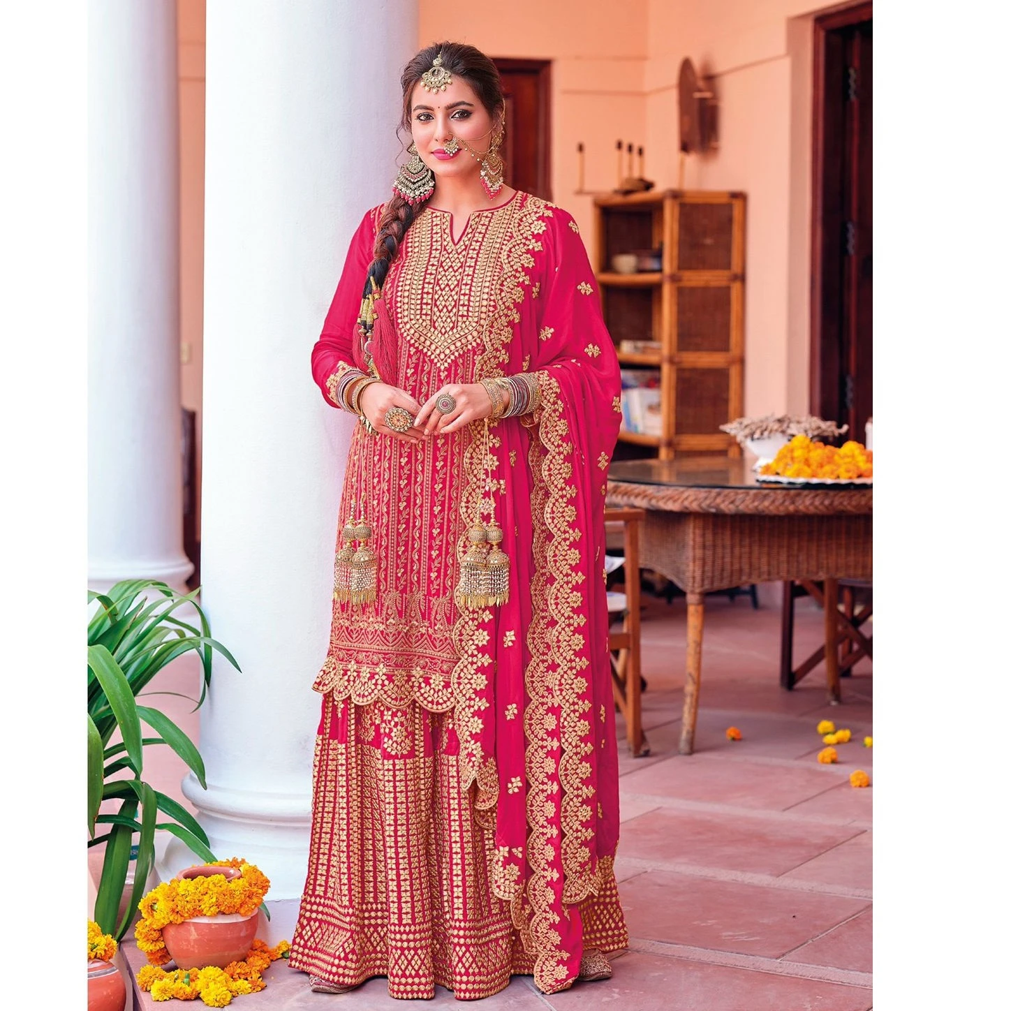 BEST QUALITY INDIAN PARTY WEAR PINK SHARARA SALWAR SUIT DRESS AT BEST WHOLESALE RATE IN GEORGETTE FABRIC FOR WEDDING WEAR