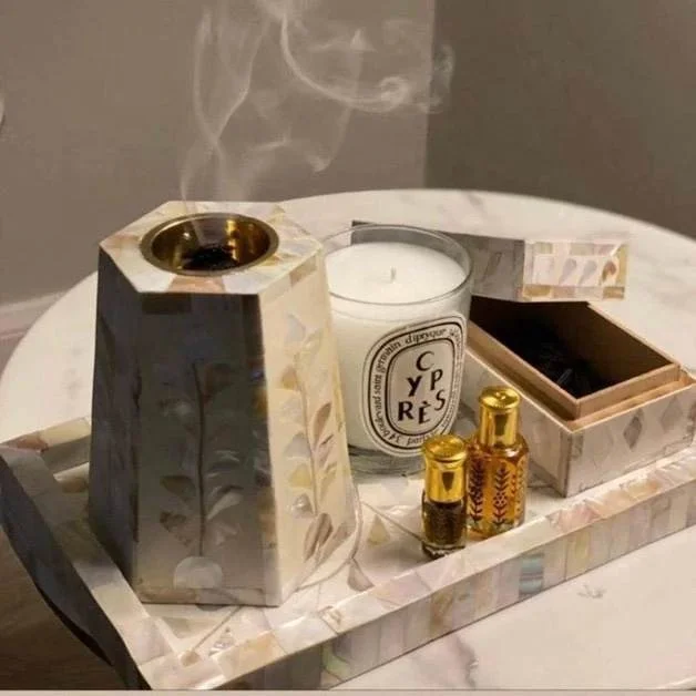 Hot Sale Bakhoor Mother of Pearl Incense Burner Set Variety of Color Custom Design Muslim Gift Set Islamic gift box from Vietnam