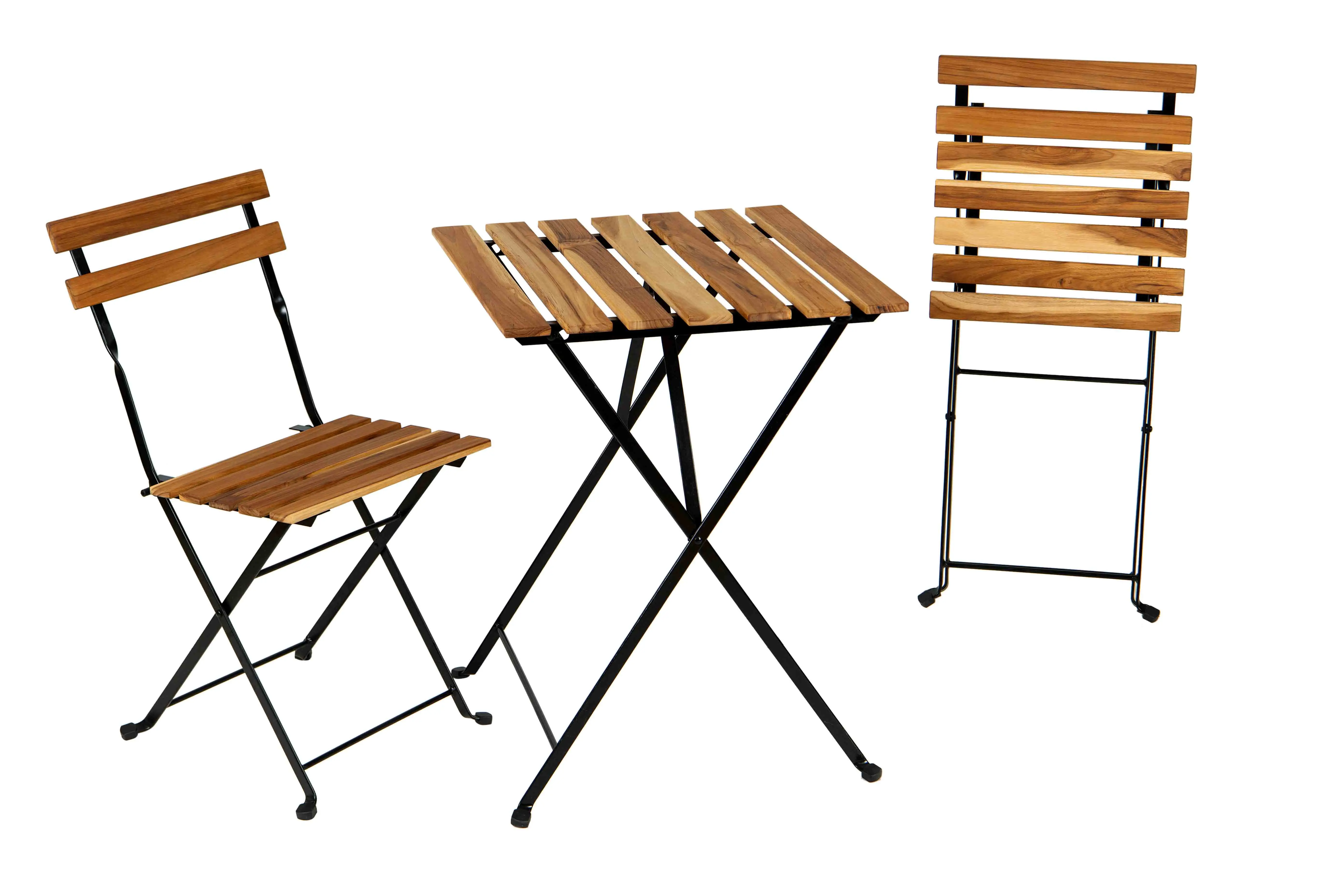 Coffee shop table and chair set patio furniture wooden slate combine powder-coated steel frame set classic and rural Viet Wood