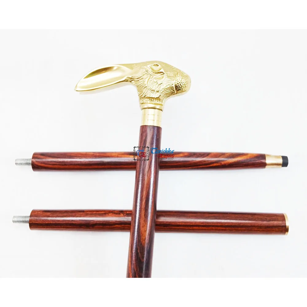 Aluminum Bunny Face Handle Walking Cane Brass Vintage Victorian Wooden Walking Sticks Personalized Handmade Wooden Walking cane