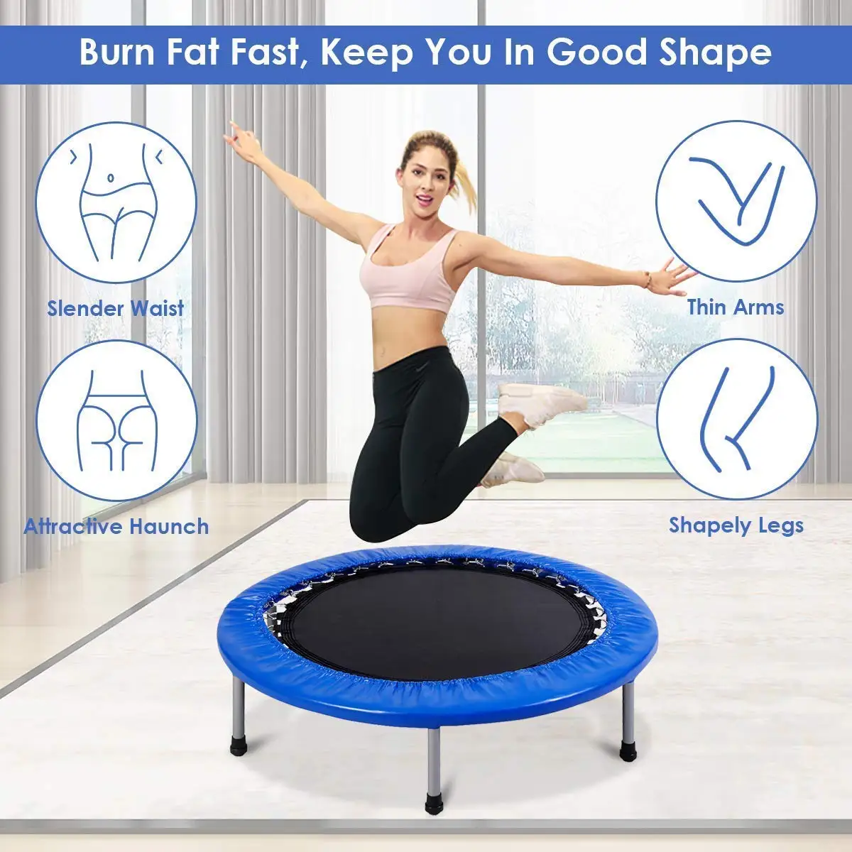 Buy Premium Grade Fitness 40 Inch Mini Trampoline for Adults and Kids, Rebounder Trampoline, with Padding & Springs