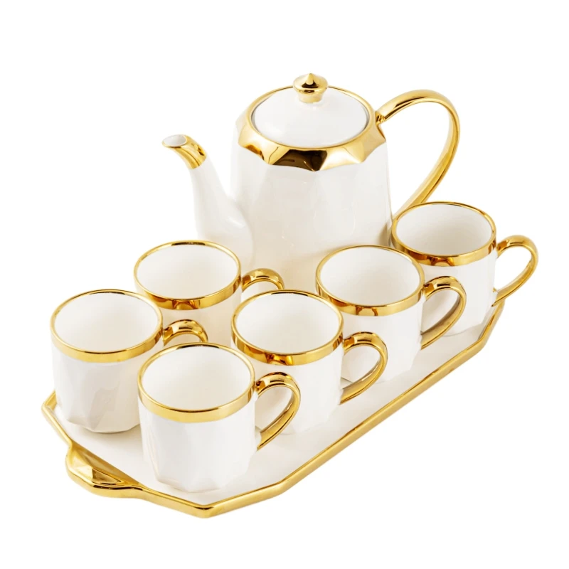 European Art Colorful Ceramic Teapot Set with Six Cups Tray and Gift Box Creative Design Tableware Set