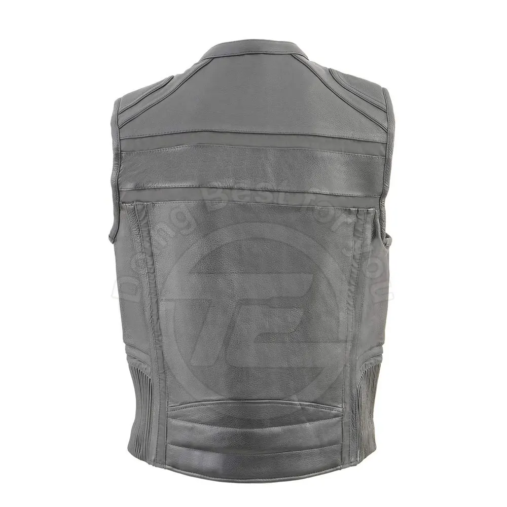 2024 OEM New Best Genuine Fashion Pure Leather Motorcycle Vest Sleeveless Men Leather Vest