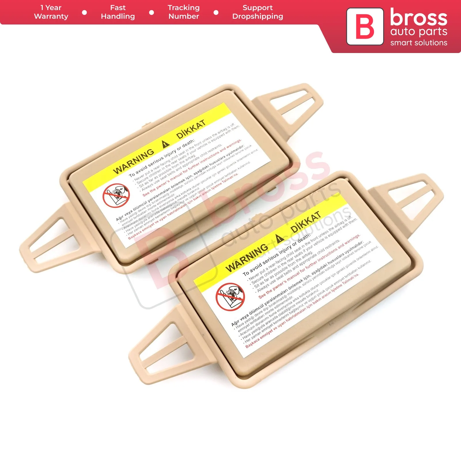 BDP545 Sun Visor Shade Mirror Cover Set TAN for W210 W211 2108102510 2118100410 Bross Auto Parts Made In Turkey