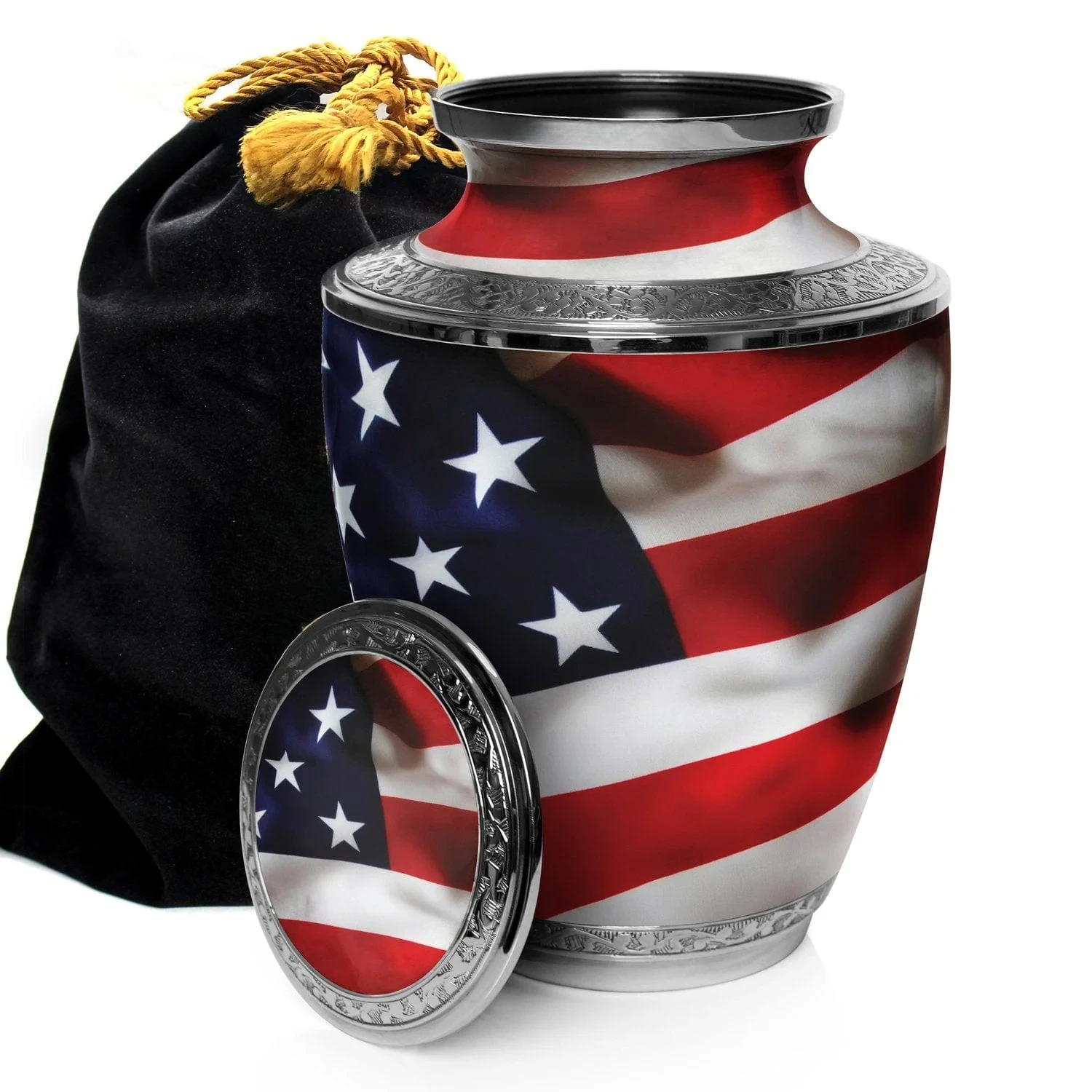 American Flag Funeral Urn Large Size Wholesale Price Solid Alloy Metal Handmade Modern Style Cremation Urn & Keepsake Burial Jar