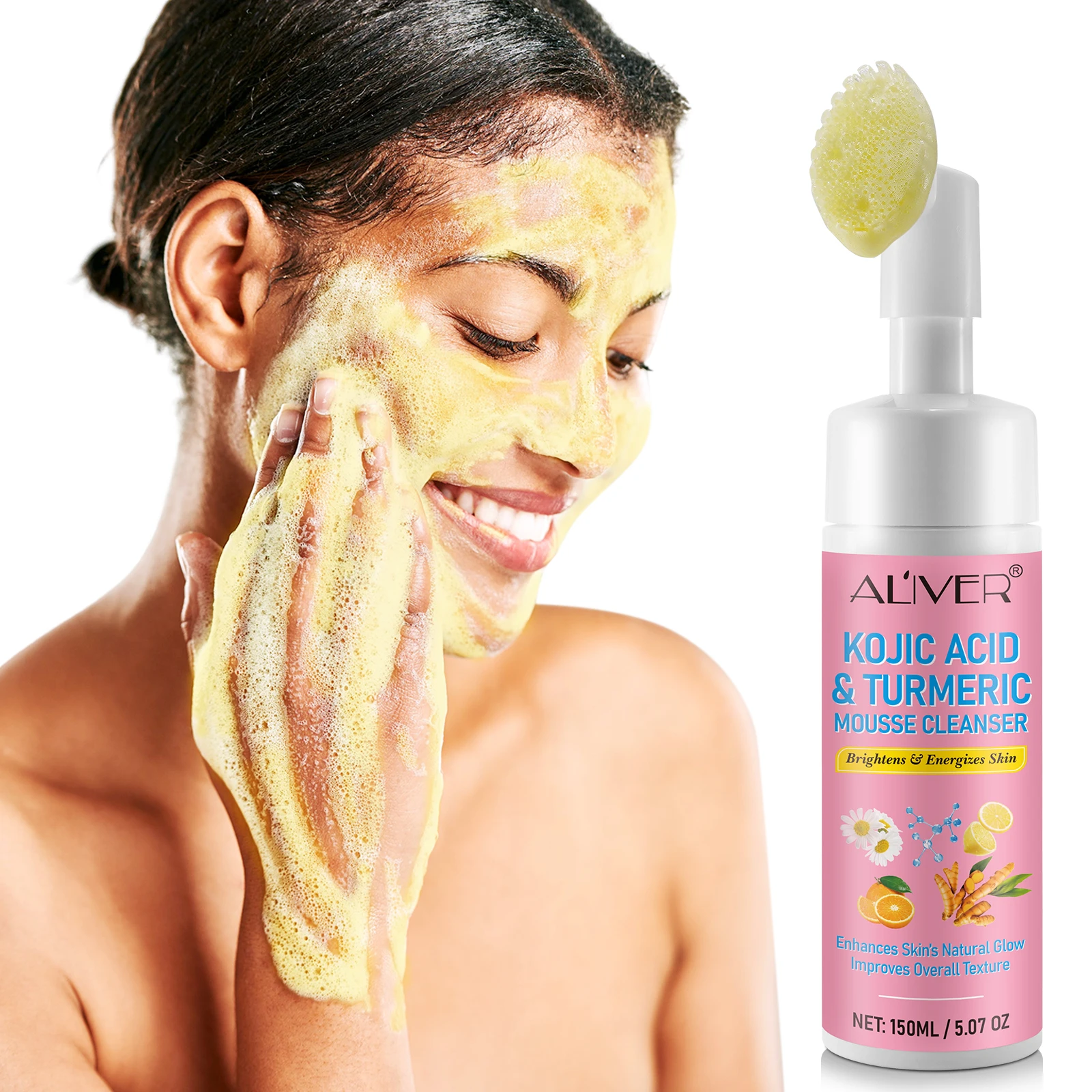ALIVER Turmeric Cleansing Cream Deep cleansing Foaming Facial Cleanser Face Wash Turmeric Facial Cleanser Mousse for All Skin