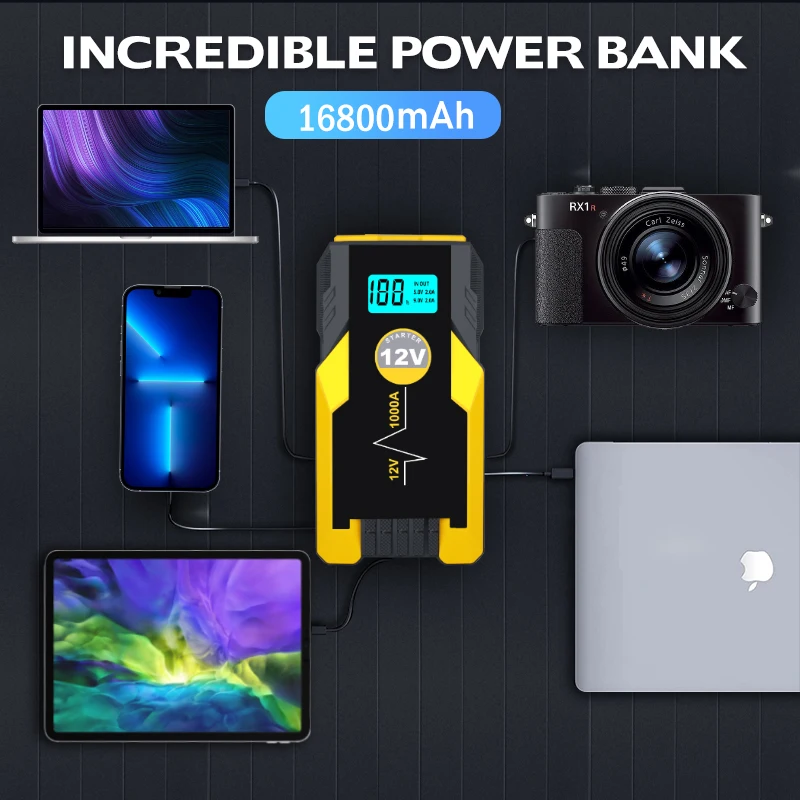 12v Portable Jump Starter For Rechargeable Batteries 16800mAh Multi-Function Power Bank Truck Battery Car Jump Starter