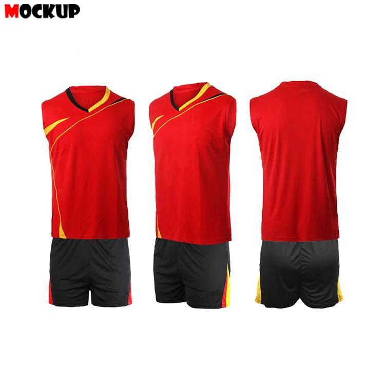 Latest Custom Black And Red Volleyball Uniform Design Team Mens Wear Volleyball Jersey