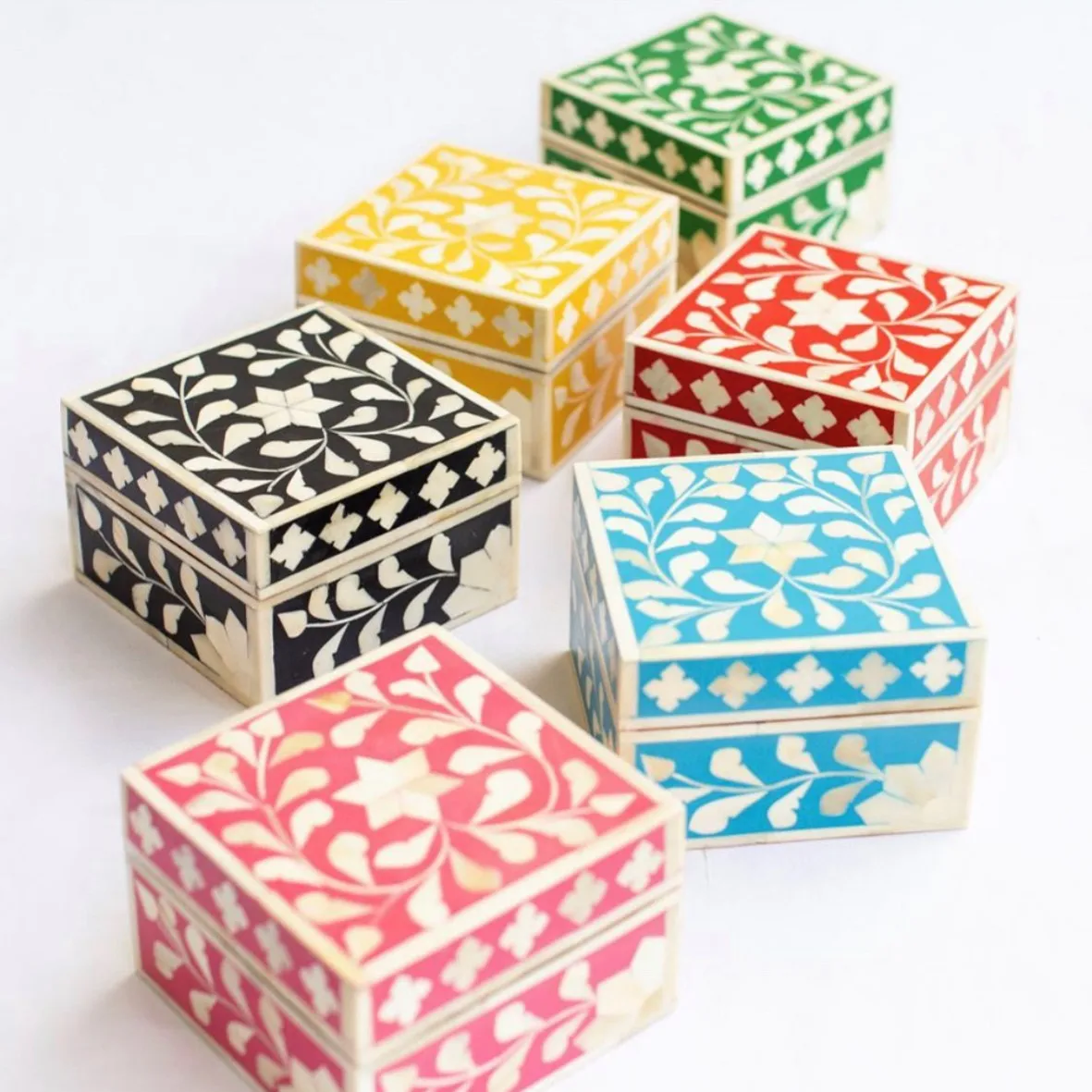 Handcrafted Indian Wooden Bone Inlay Jewellery Box Traditional Rectangular Trending Dubai Saudi Arabia Handmade MDF Storage