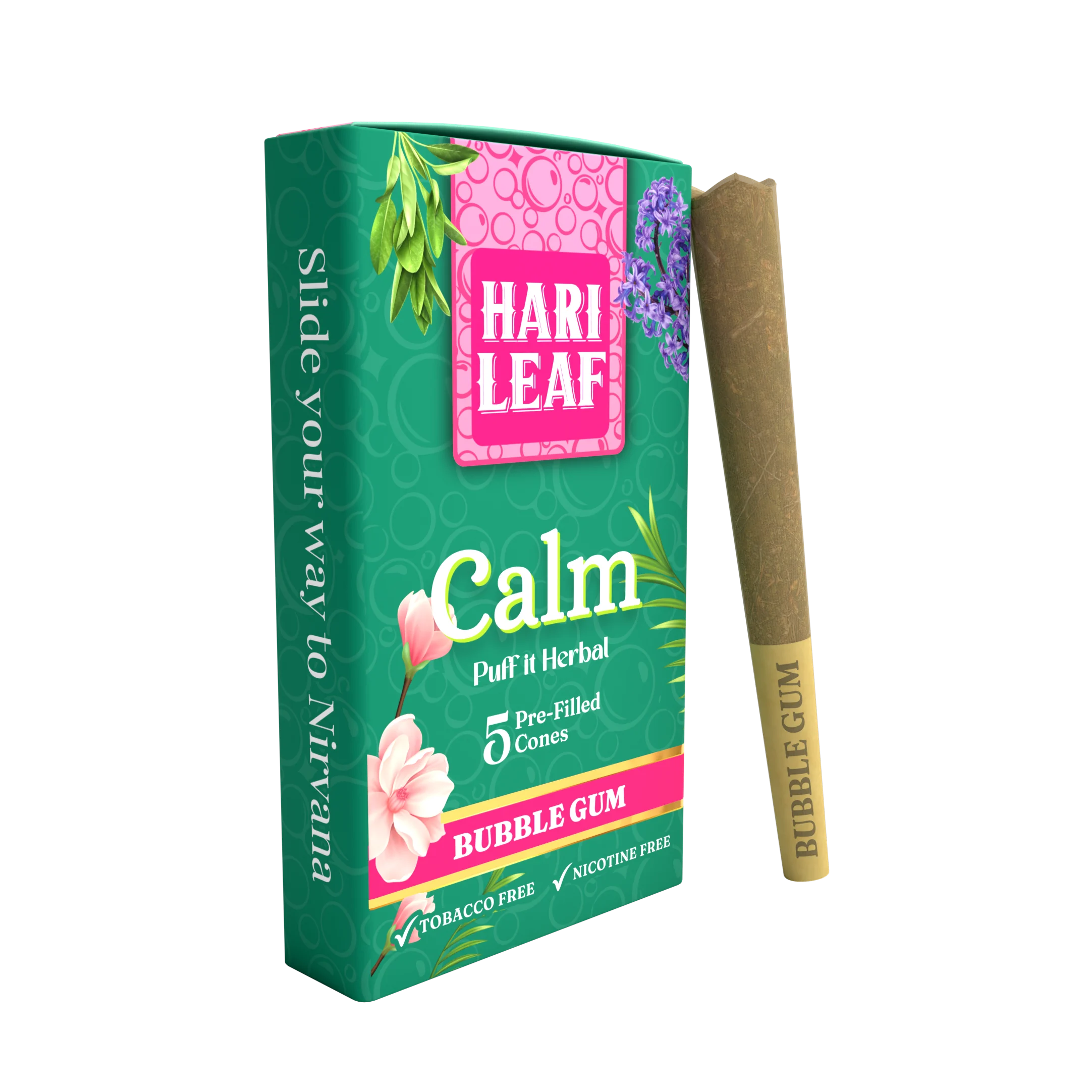 Hari Leaf Calm Blend Bubblegum Pre Filled Cones Non Tobacco Sweet Bubblegum Flavor 5 Cones per Pack