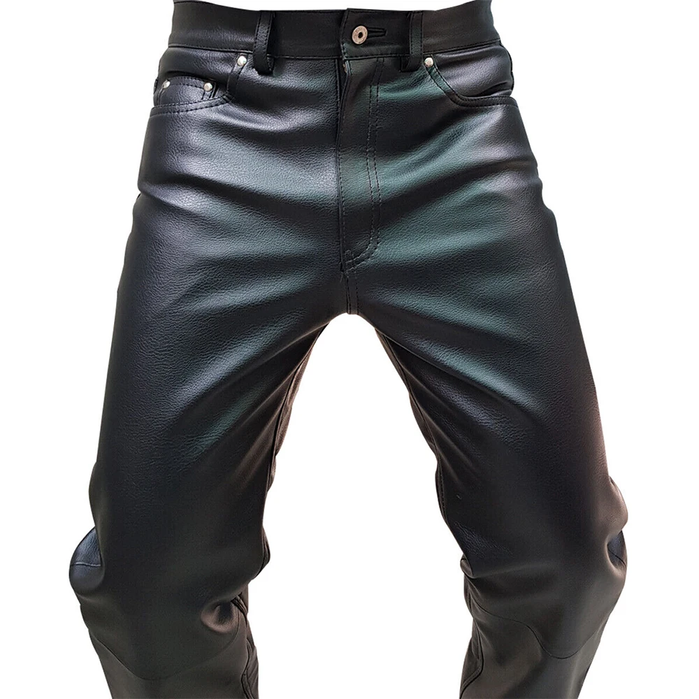 Fashion High Quality Custom Leather Pants Leather Stacked Pants Men Real High Waist Leather Black Pant For Men