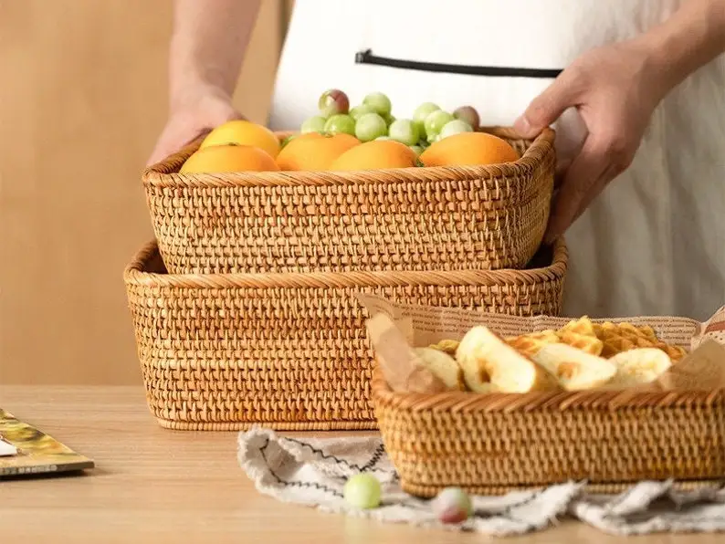 Rustic Rattan Woven Basket Wicker Baskets Storage Organizer for Home Office Organization Office Paper Basket