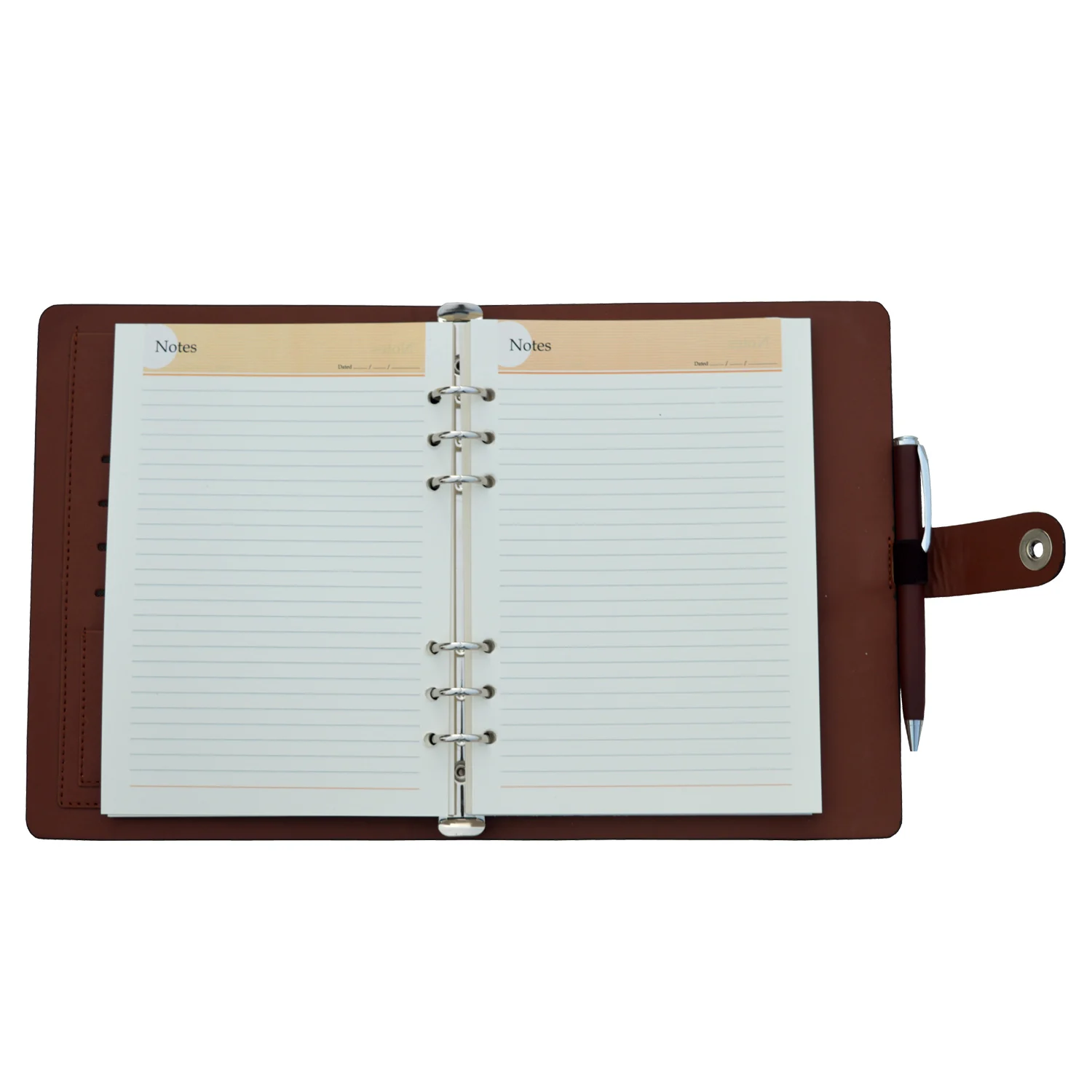 Classic A5 Paper Size Hard Cover Journal Pu Leather Cover Button Lock Pen Loop College Ruled Notebook Writing Travel Office Use