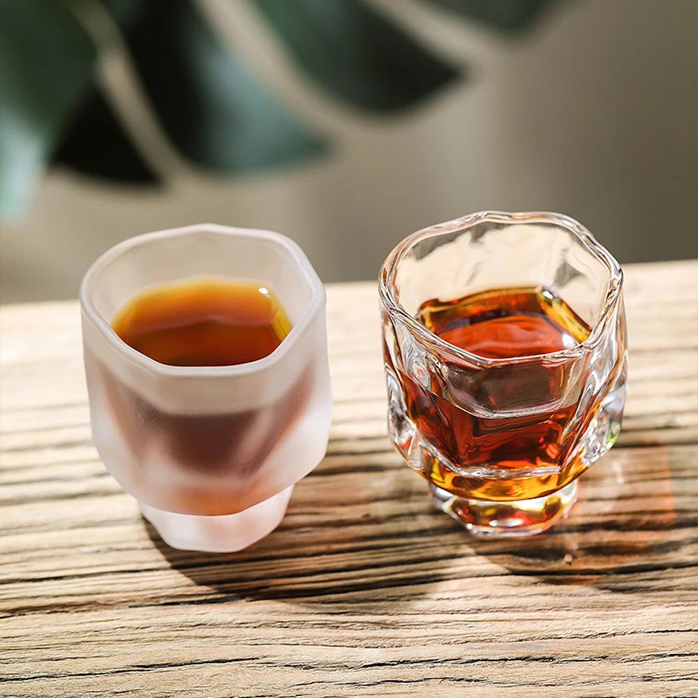 Custom Glasses Hand Blown Irregular 60ml Glass Whisky Drinking Cup Frosted Small Tea Liquor Cups For Bar