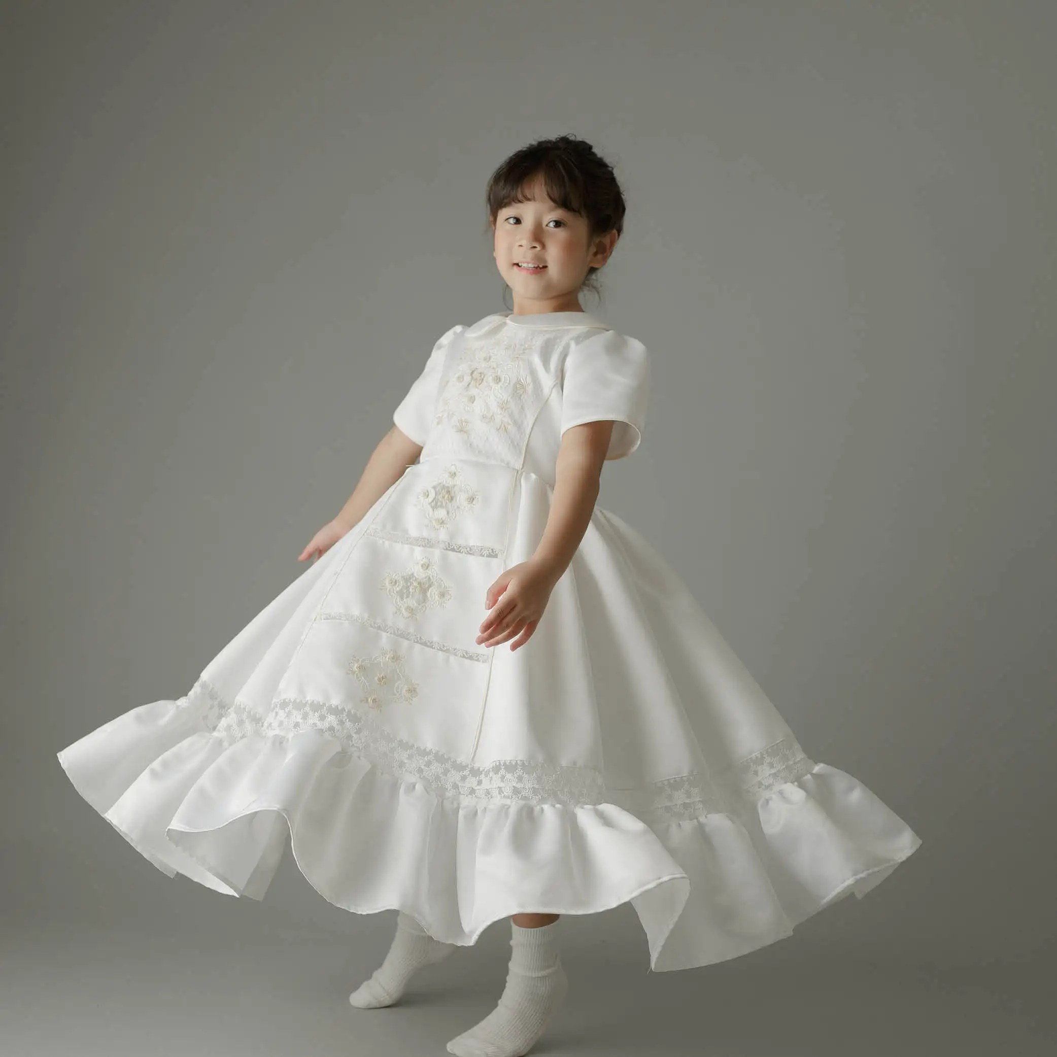 Boutique Hand Embroidery High Quality Design Connect Lace Vintage Spring Children Dress White Princess Ball Gown Evening - Alana