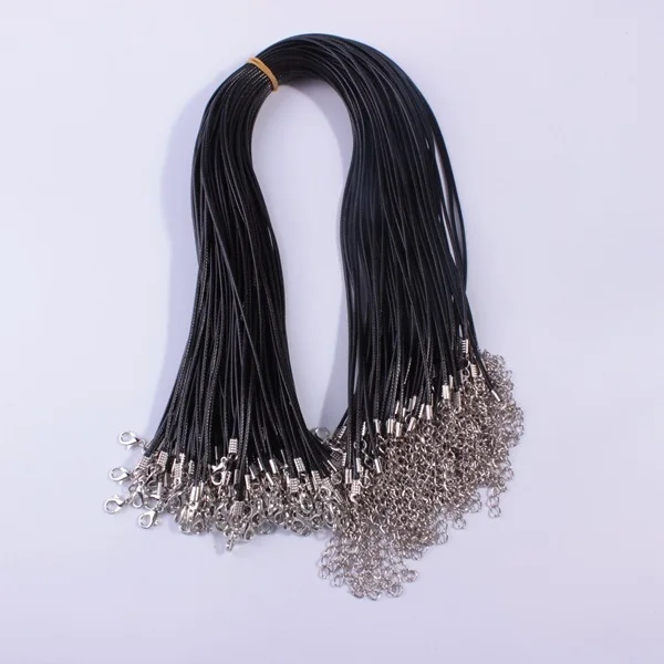 2mm Black Leather Rope Chain Obster Clasp Wax Line Leather Cord Jewelry Accessories Gemstone Pendant Necklace Chain Rope