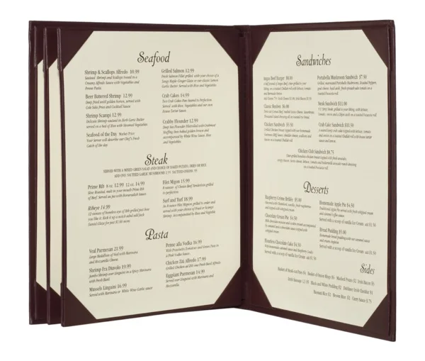 High Quality A4 PU Leather Restaurant Menu Cover