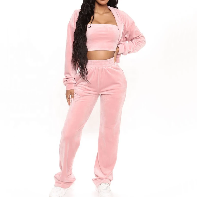 Velour Sweatsuit Sexy Long Sleeve Velvet Hoodie Spring Clothes Tracksuit Jogger Set Women 2 Piece Set Women Pants Set