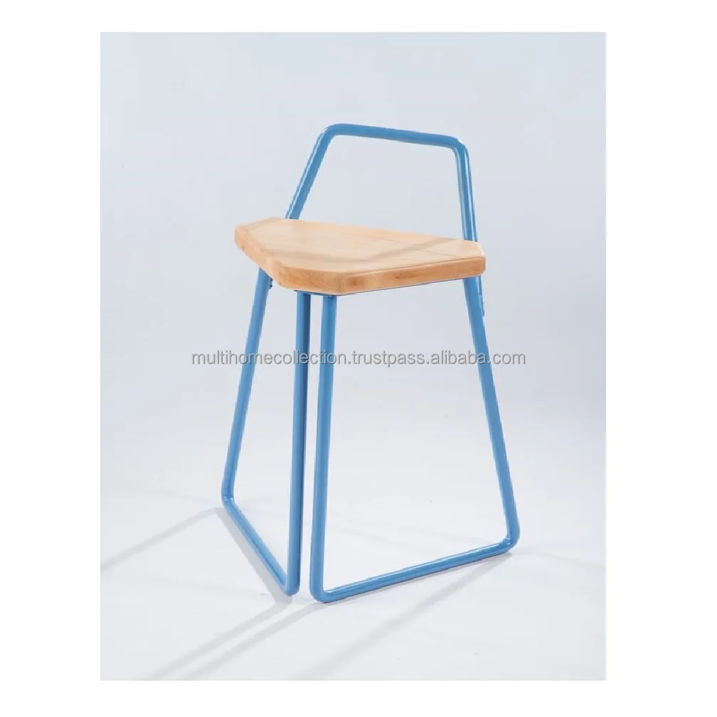 Indoor Outdoor Stool With Mean And Wooden Geometrical Round Base Metal Counter Bar Stool With Wooden Top
