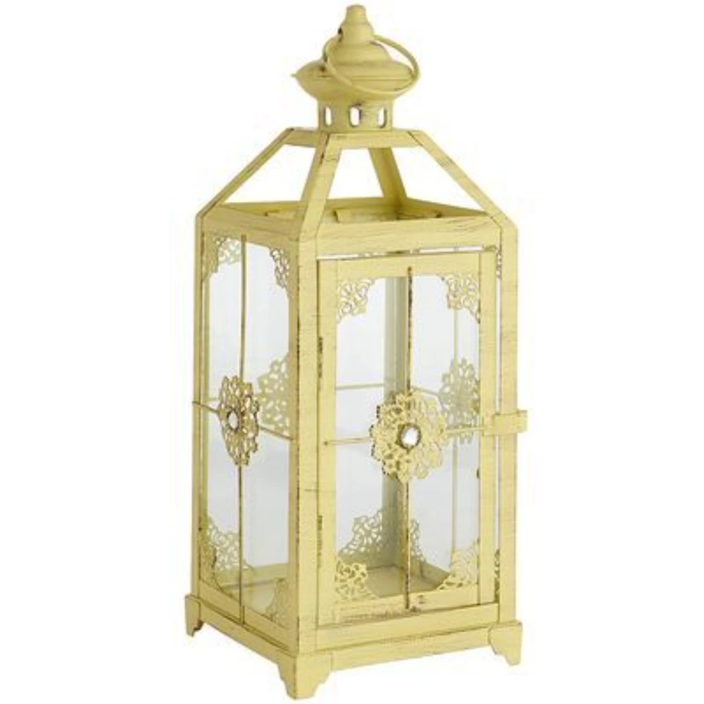 Golden Polished Vintage Lanterns For Home Decoration Hotel And Restaurant Tabletop Candle Jars With White Color Powder Coated