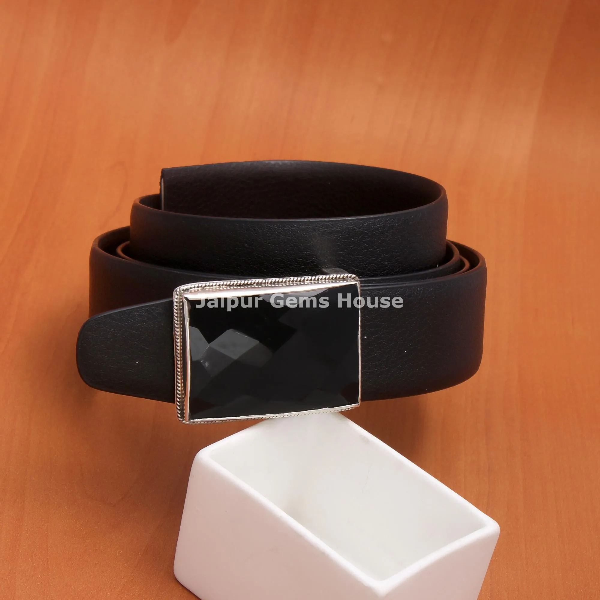 Natural Black Onyx Gemstone Sterling Silver Buckle With Leather Belt, Western Cowboy Belt Buckle, Groomsmen Gifts  nGift For Him