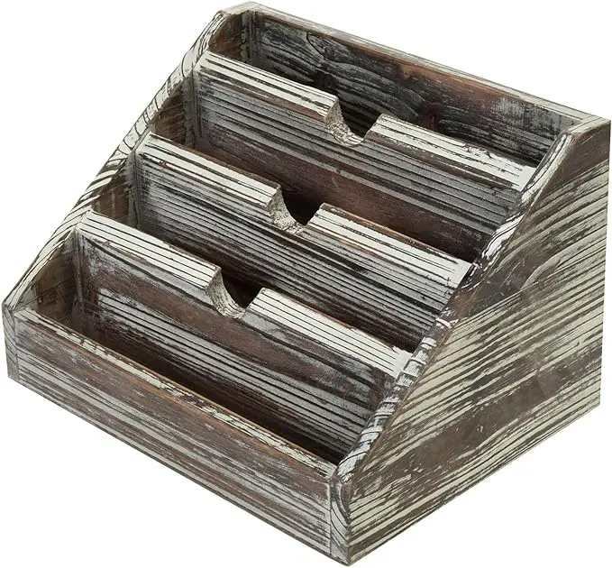 Decorative 4 Compartment Vintage Brown Torched Wood Finish Mail Sorter/Office Desk Stationery Organizer