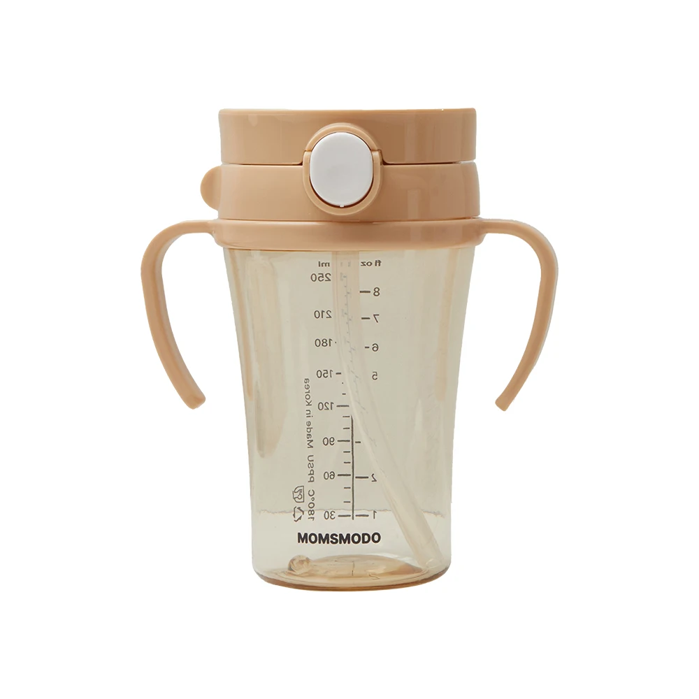 [Momsmodo] Safe Material and Easy to Clean Baby Sippy Cup with Straw Signature Beige Premium Product