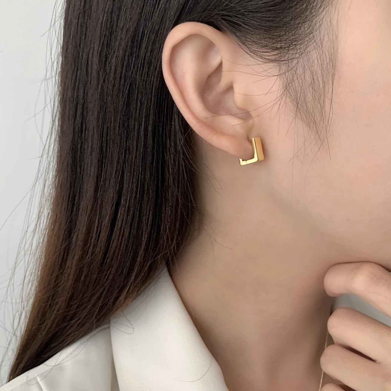 Classic 925 Sterling silver fashion earring jewelry glossy chunky 18k gold square shape hoop earrings for women