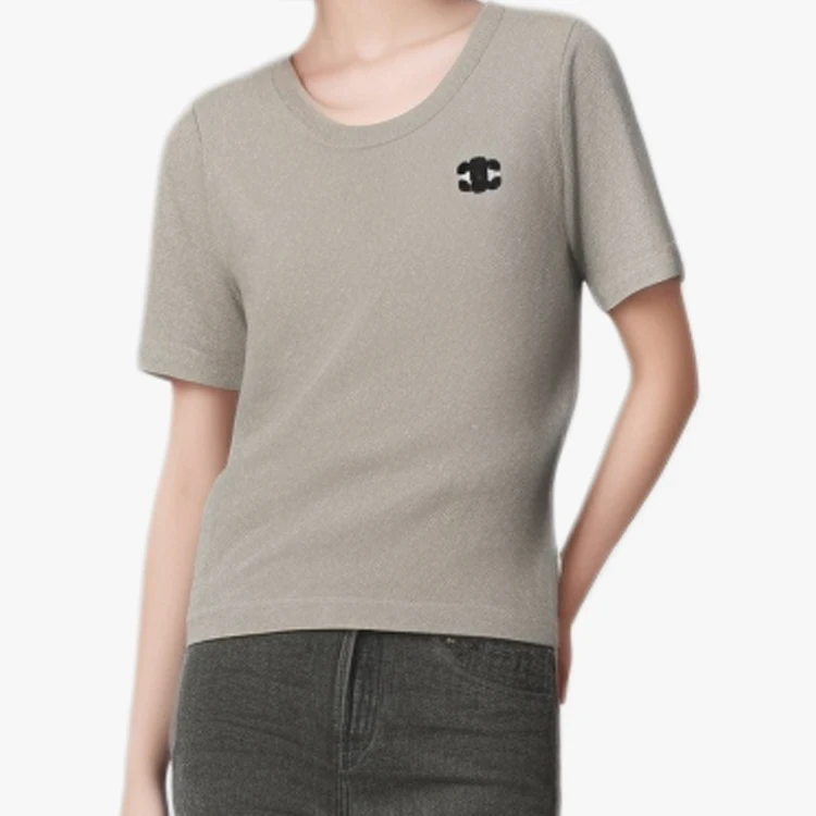 Женский трикотаж REGIT маленький ароматный с вышитыми золотыми и серебряными шелковыми короткими рукавами