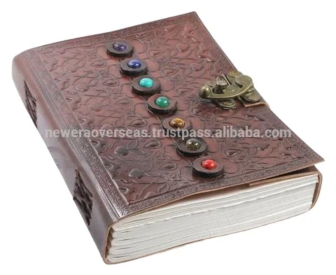 Seven Stone genuine Leather Embossed blank note book Journal sketch book with Latch Closure for gift him or her