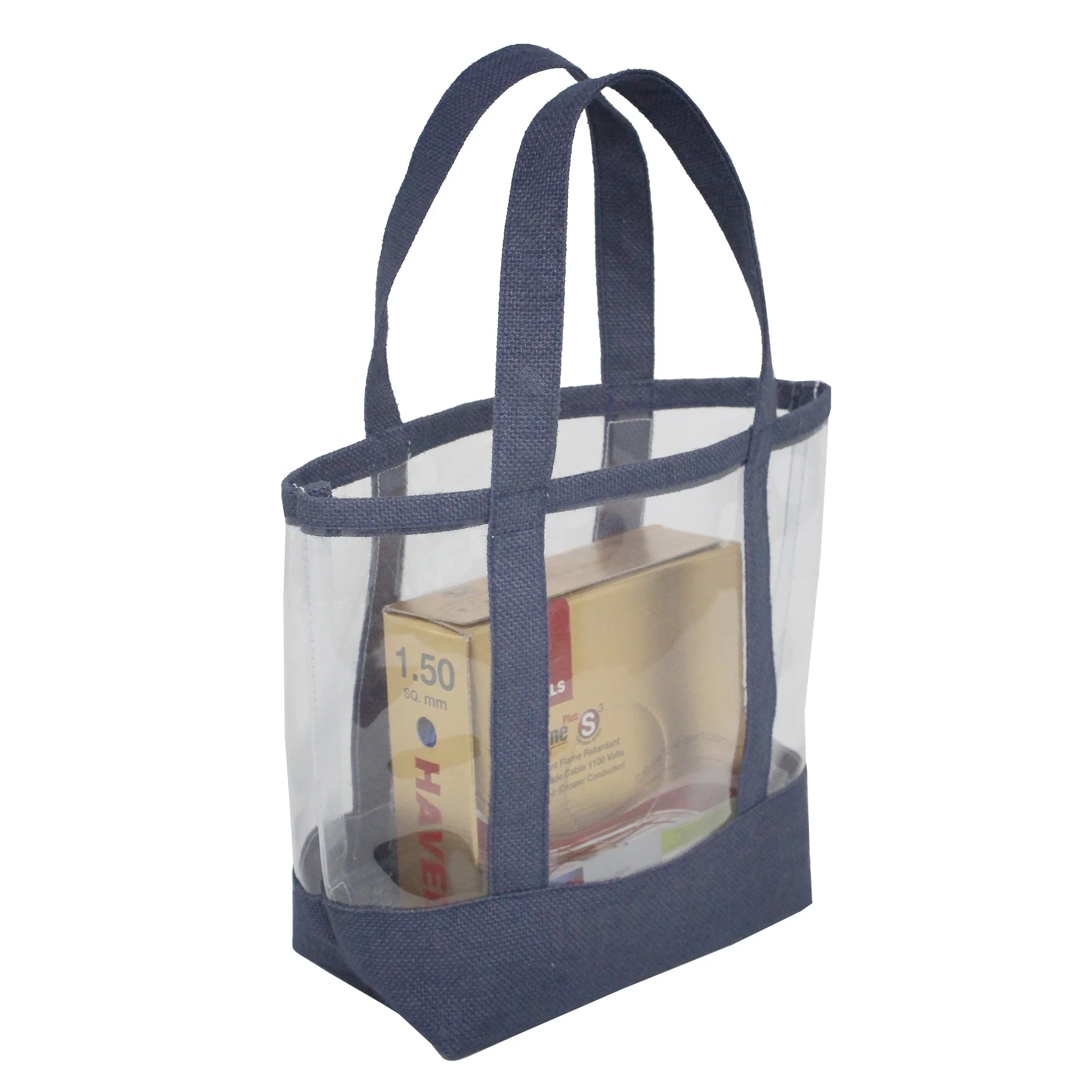 Пластиковая оконная сумка из мешковины с отделкой джута саморучкой ПВХ прозрачная рекламная для подарочных покупок